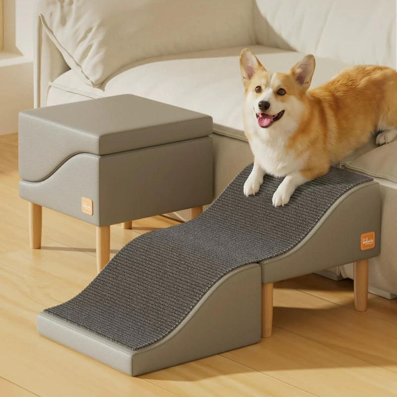 Dog Stairs for Small Dogs, Foldable Pet Ramp Non Slip Waterproof, Pet Steps for Bed Sofa, Hair Resistant & Washable Indoor Use