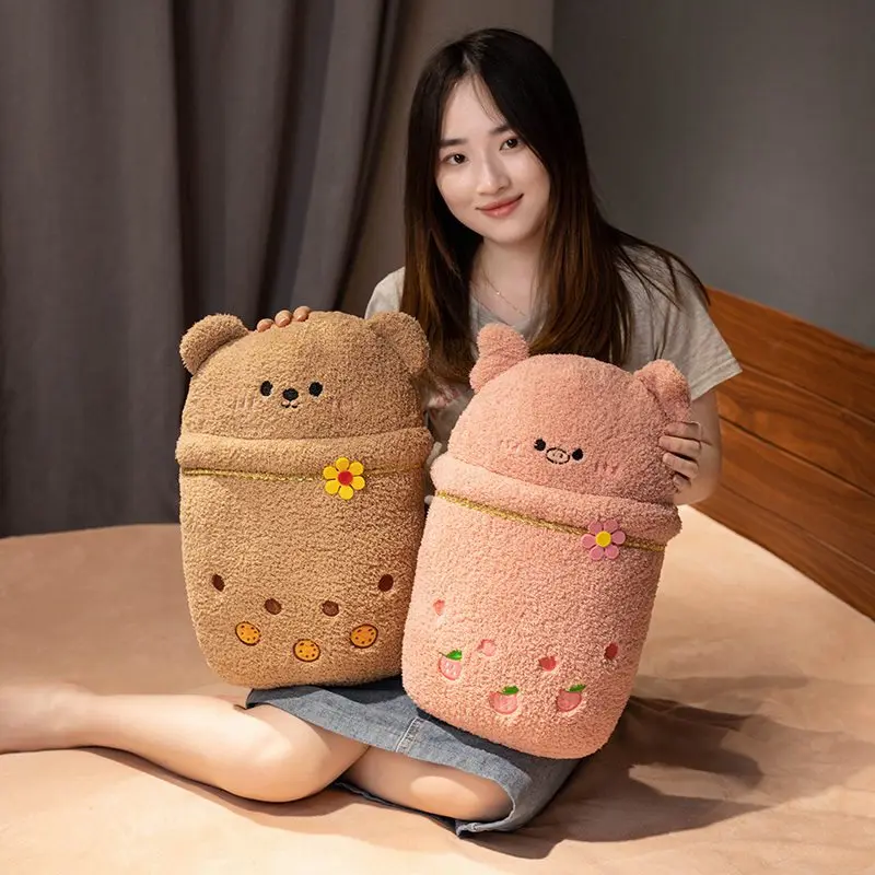 40cm Kawaii Bear Piggy Panda Frog Lion Plush Pillow With Blanket Toys Soft Stuffed Animal Doll Chair Cushion High Quality