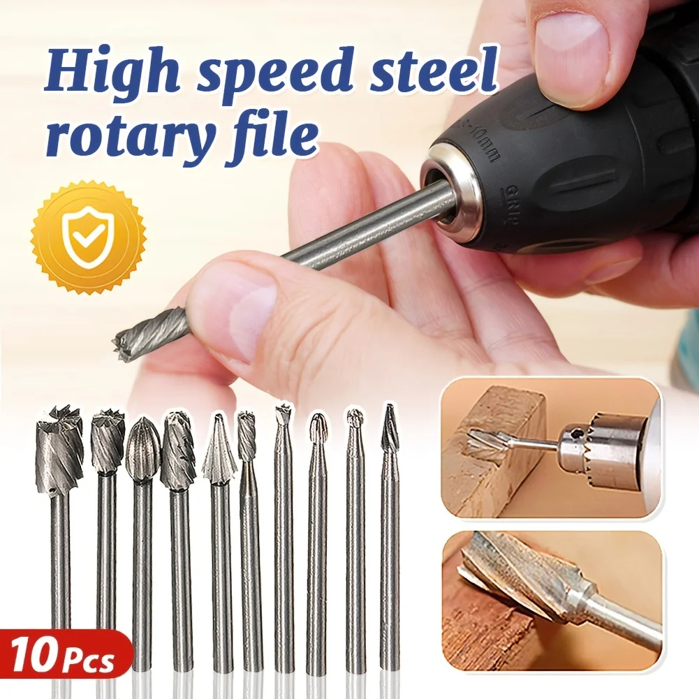 10pcs Set Woodworking Carving Milling Cutter For Dremel  Rotary Milling Rotary File Cutter Wood Carving Carved Knife Cutter Tool