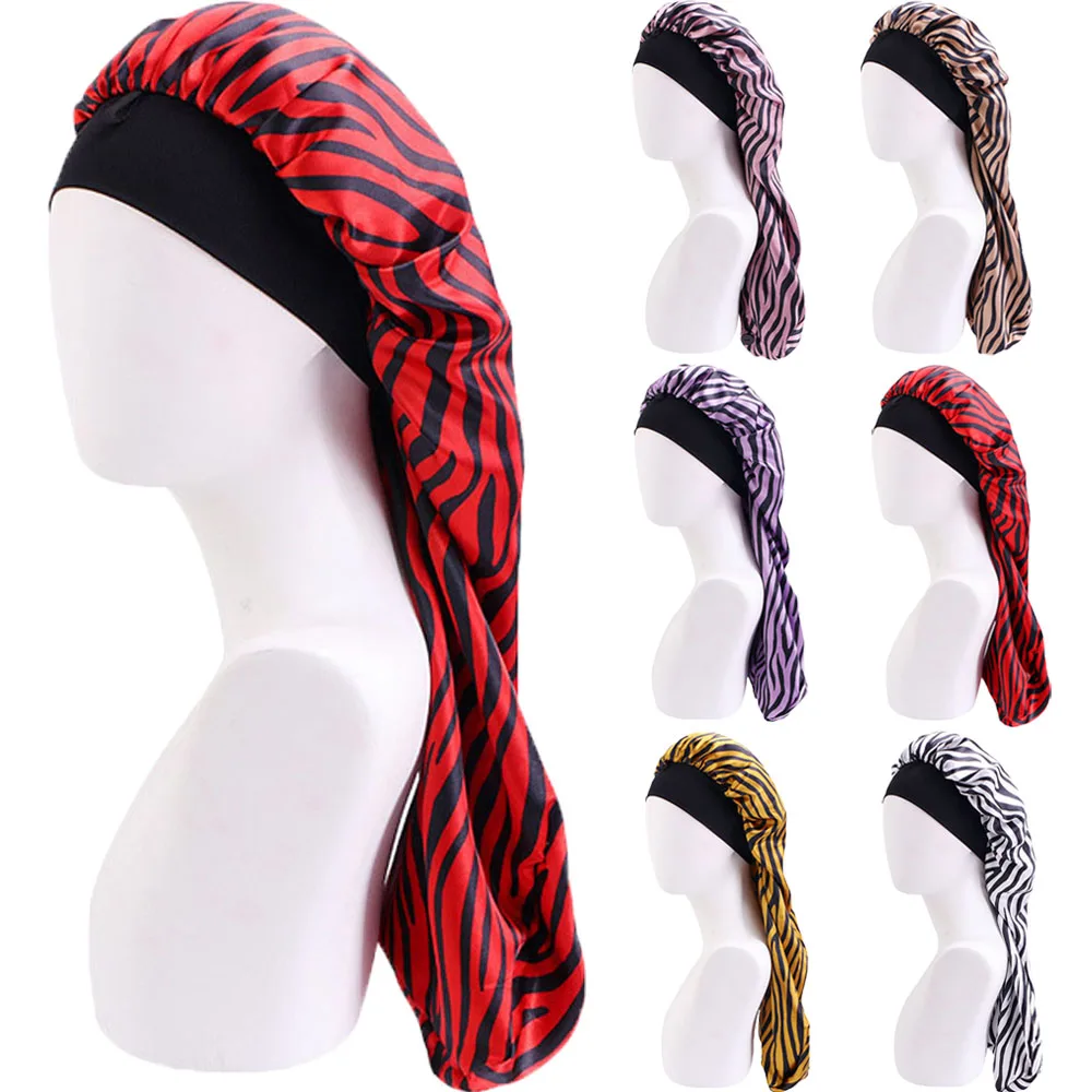 New Wide Brimmed Long Tube Nightcap with Buckle Adjust Long Hair Night Cap Braid Hair Protection Hat Women Sleeping Head Scarf