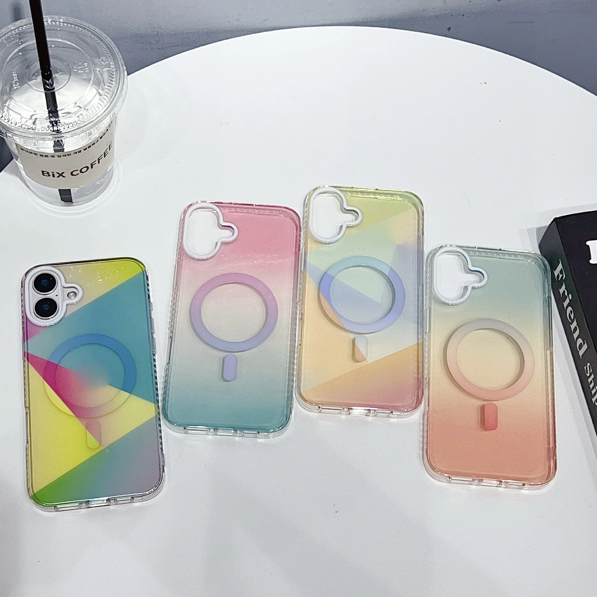 For Apple 16promax Magnetic Phone Case Iphone 15 14 13 Dazzle Color Gradient Fashion Simple Translucent All-Inclusive Slam Case