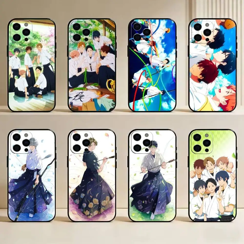 Capa de Silicone Macio Preta Tsurune-Minato-Narumiya para iPhone 17, 16, 15, 14, 13, 12, 11 Plus, Pro Max, XS
