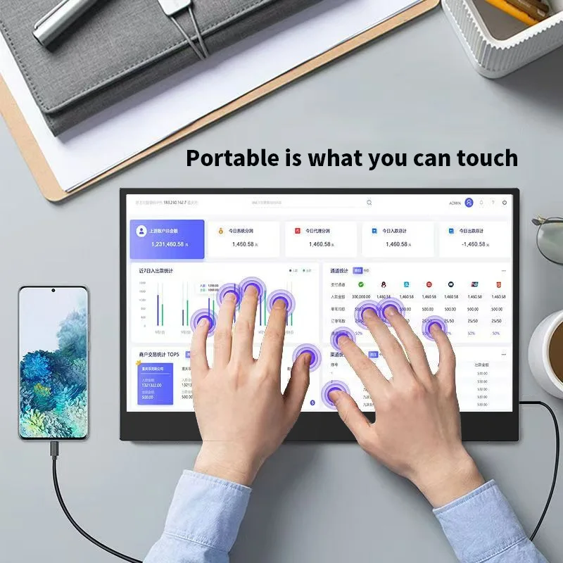 15.6 Inch Portable Touch Screen Monitor, External High Definition High Refresh Rate Computer Display for Extended Screen Use