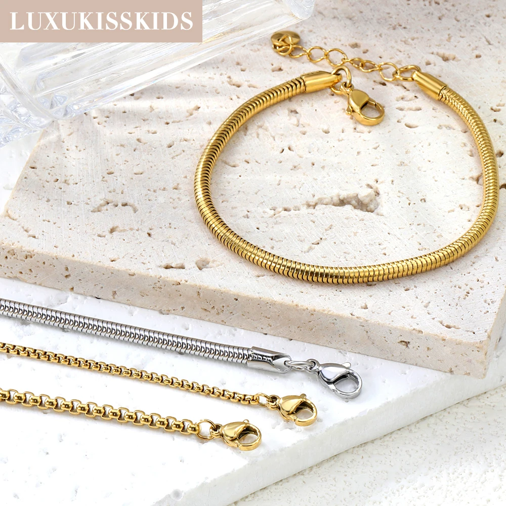 LUXUKISSKIDS Square/Round Snake Chains Wrist Jewelry for Woman Mens Gifts Simple Solid Titanium Steel Bracelet Wholesale Direct