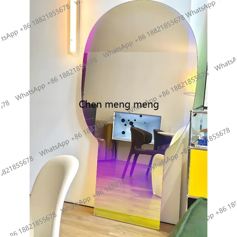 A139Modern simple colored glass full-length mirror living room against the wall floor-to-ceiling full-length mirror