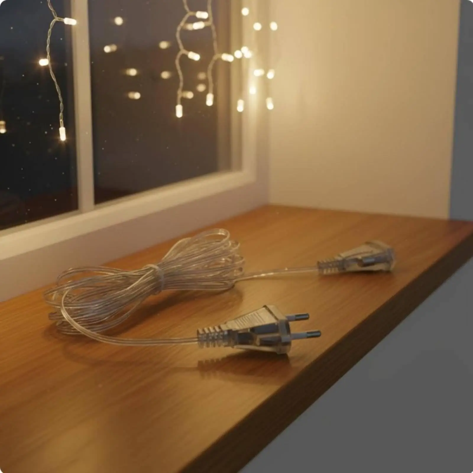 Transparent Extension Cord 3M EU Plug for LED Curtain Lights Holiday Decor Power Cable