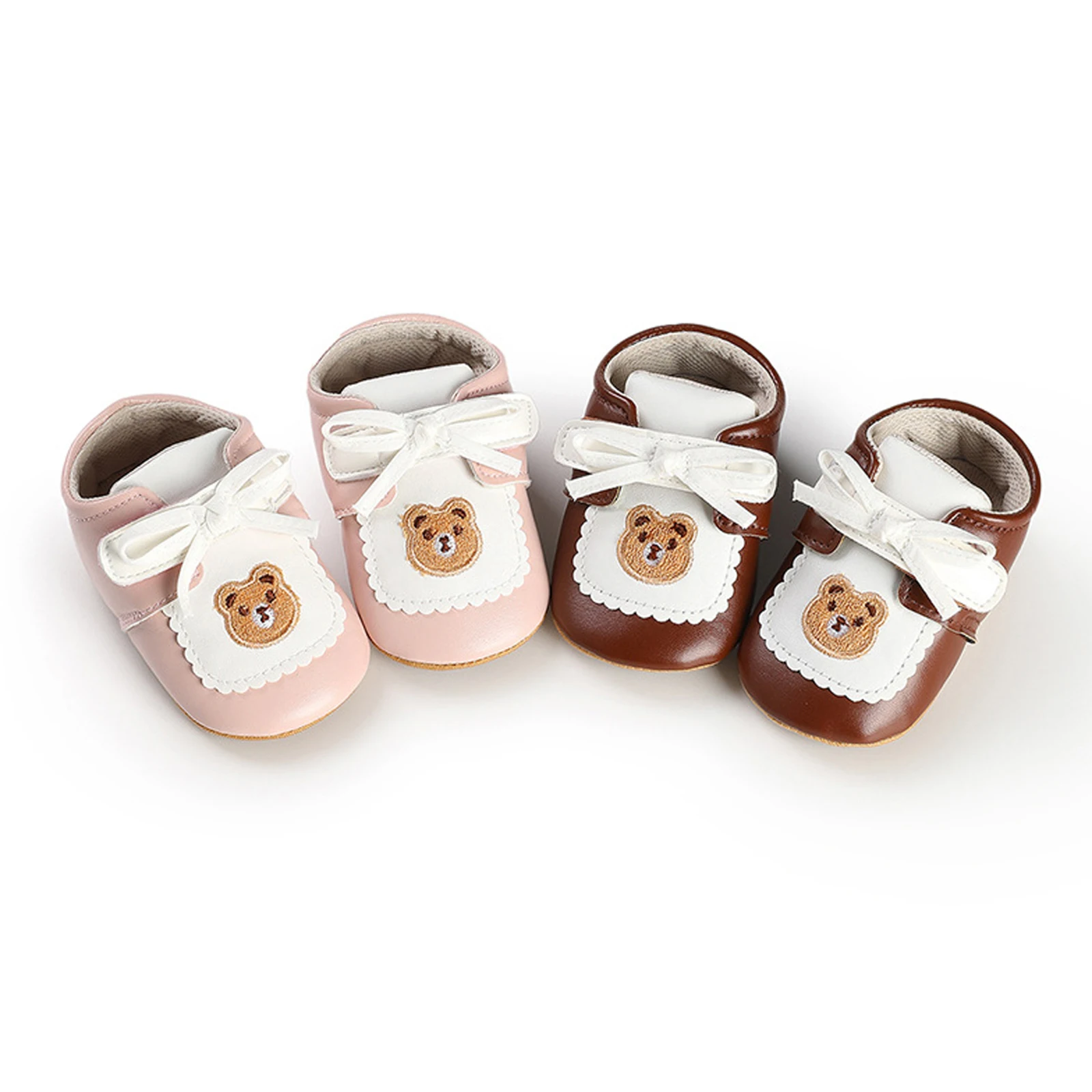 0-18months Baby Girls PU Leather Shoes  Bear Head Embroidery Casual Shoes  for infant girls First Walkers Sneakers