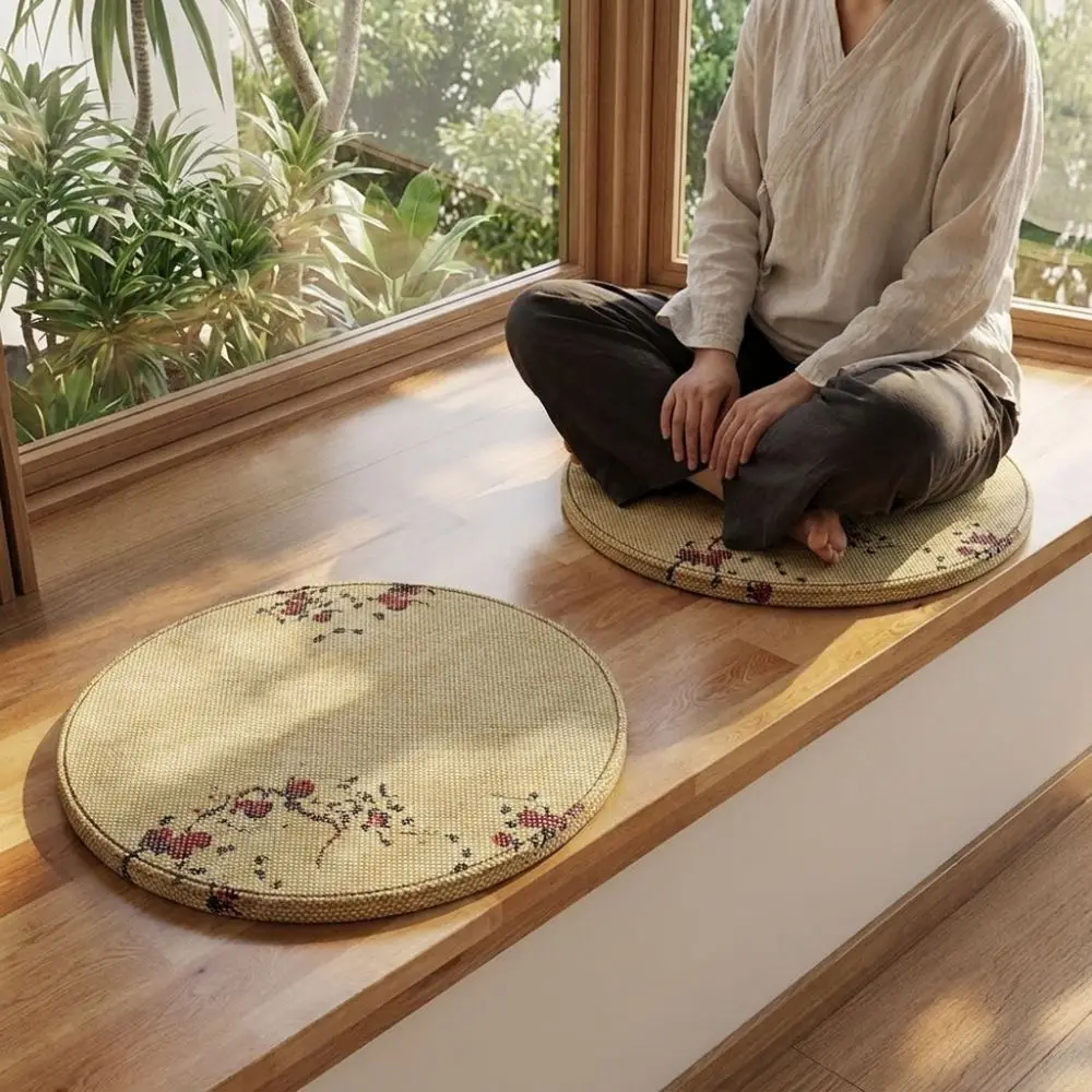 Minimalism Chinese Style Floral Seat Cushion Waterproof Thickened Car Seat Cushion Breathable Round Chair Mat Home