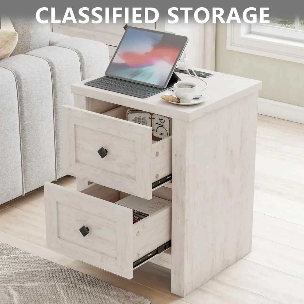 مجموعة منضدة مكونة من قطعتين مع قاعدة شحن، وطاولة نهاية المزرعة مع خزانة تخزين ذات درجين، وطاولة جانبية للأريكة الخشبية الريفية لـ B #5