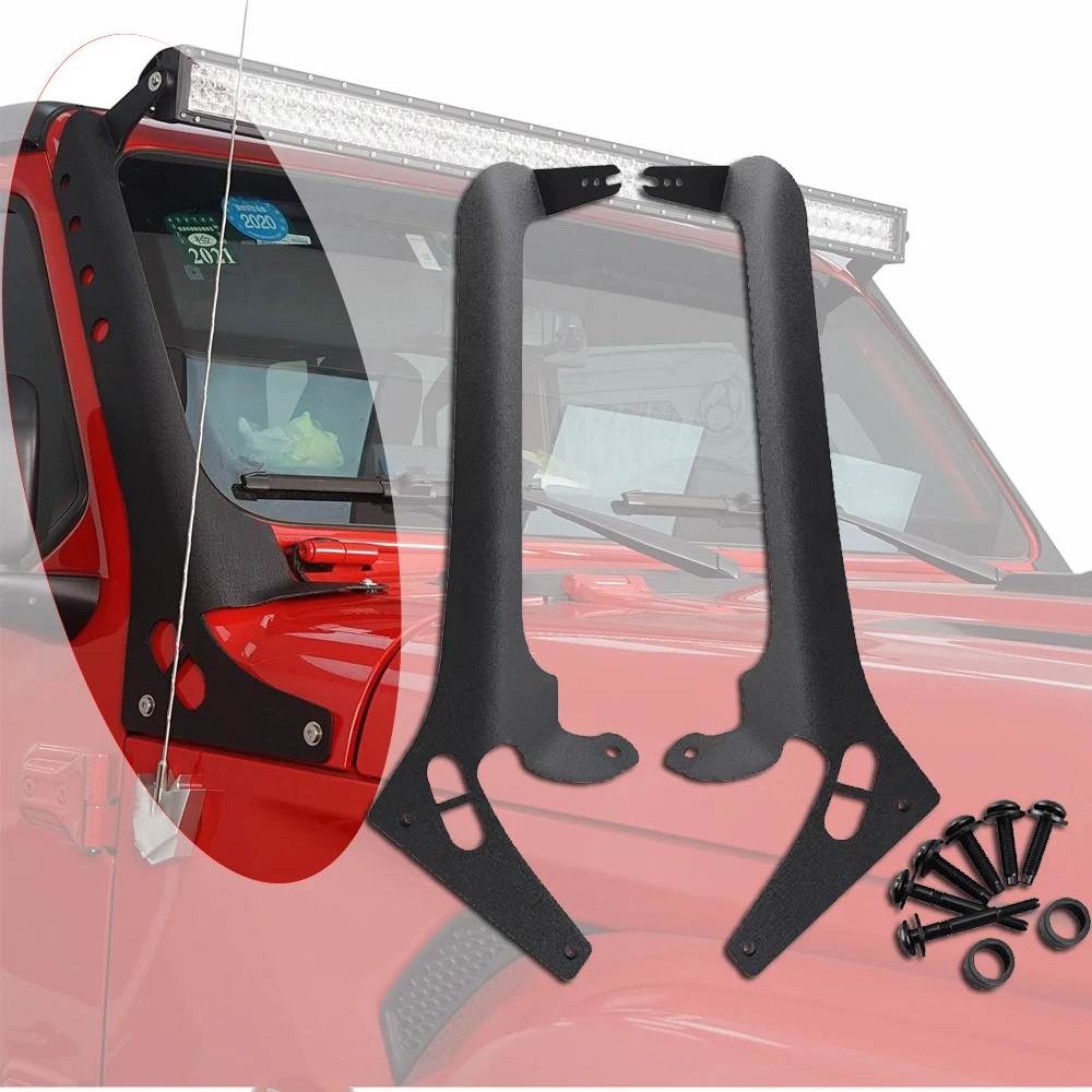 Windshield A-Pillar Mounting Brackets for 52 Inch LED Light Bar Compatible with Jeep Wrangler JL JLU & Gladiator JT 2018-2025