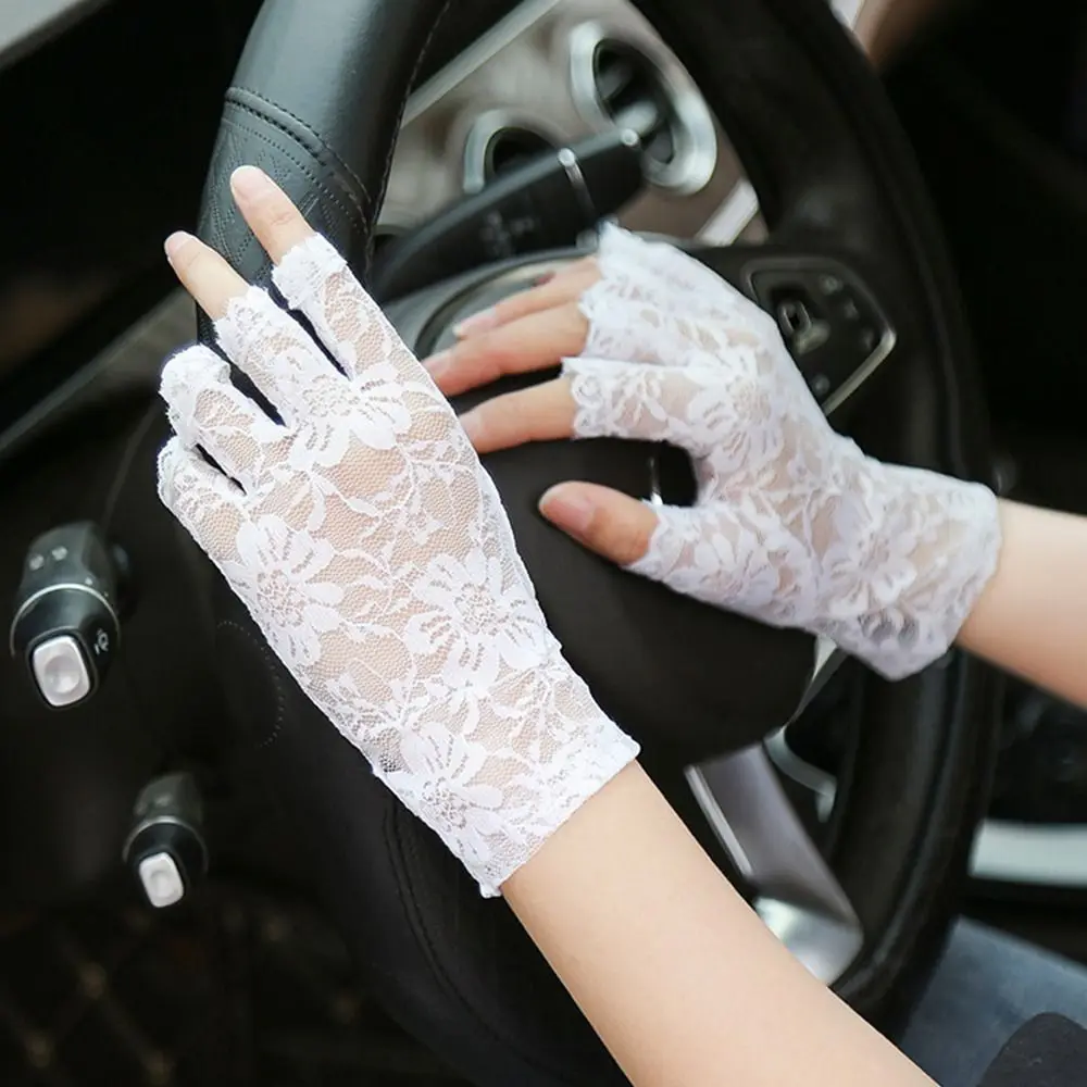 Sexy Lace Driving Gloves Sunscreen Mitten Long Fingerless Half Finger Fishnet Gloves Dance Gloves Mesh Mitten Lace Gloves
