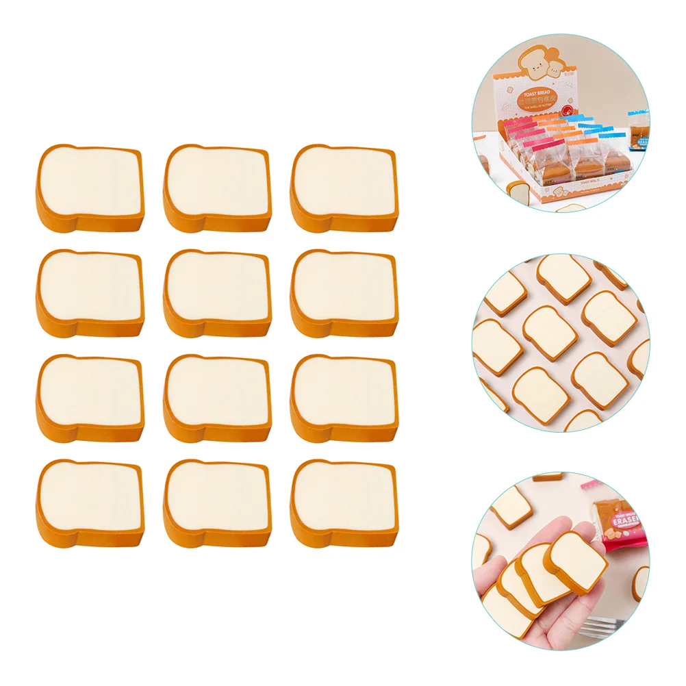 12 Pcs Toast Eraser Decorative School Erasers for Kids Portable Food Adorable Bread Model Child