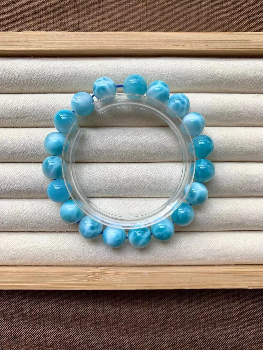 Natural Blue Larimar Round Beads Bracelet Pattern Jewelry 10.3mm Blue Larimar Women Men AAAAAAA