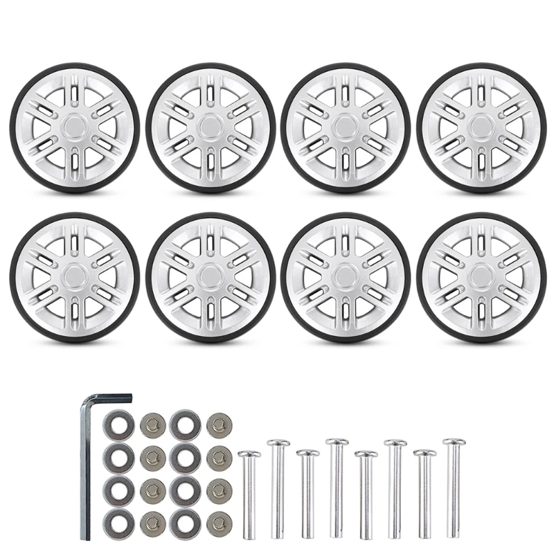 

Suitcase Spinner Replacement Set of 8Pcs 60mm Rubber with 2 Size Axles Smooth Wheel for Damaged Trolley Repair