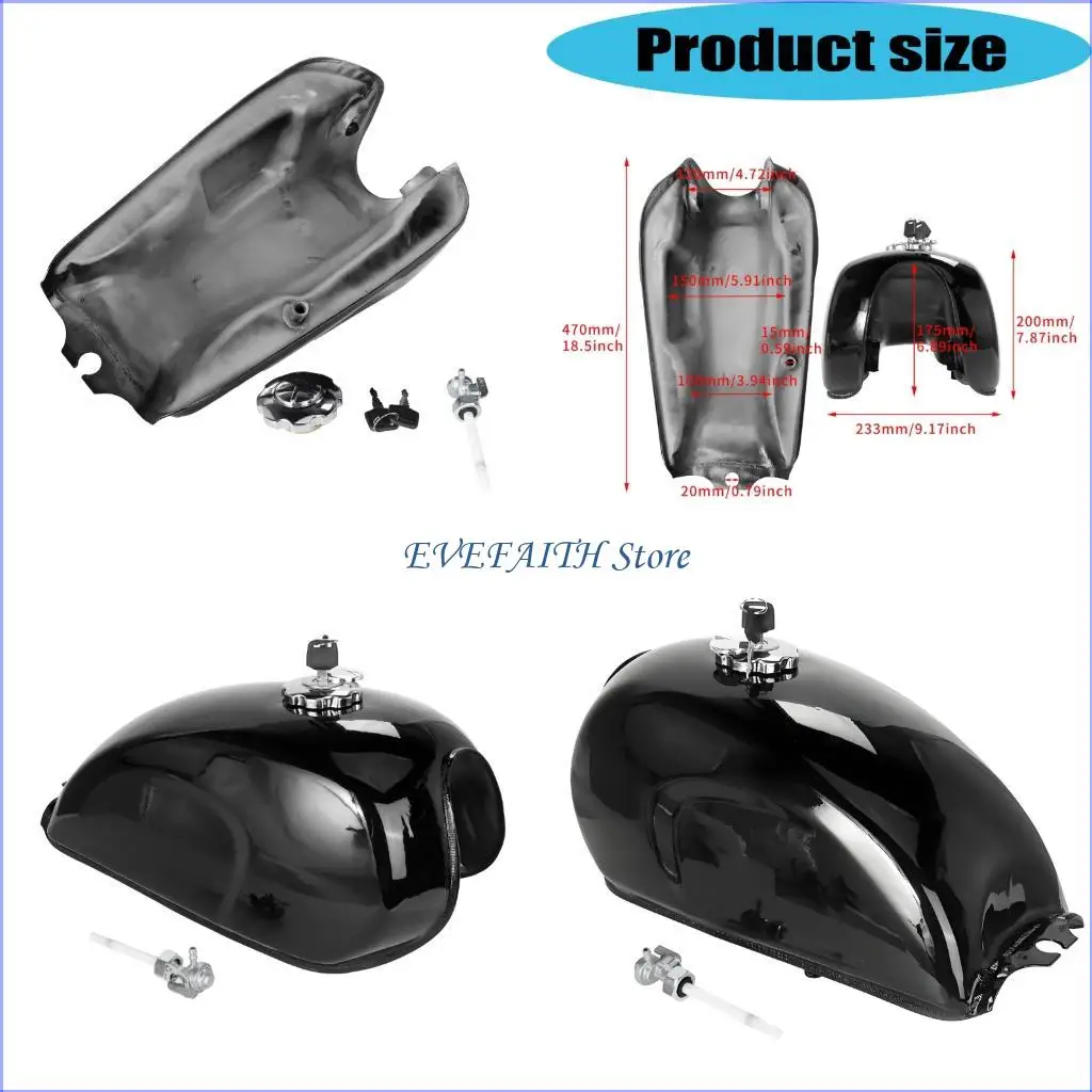 124B Retro Motorcycle Metal Black with Lockable Gas Cap & Oil Switches Large Capacity Easy to Use for GN125 SR400