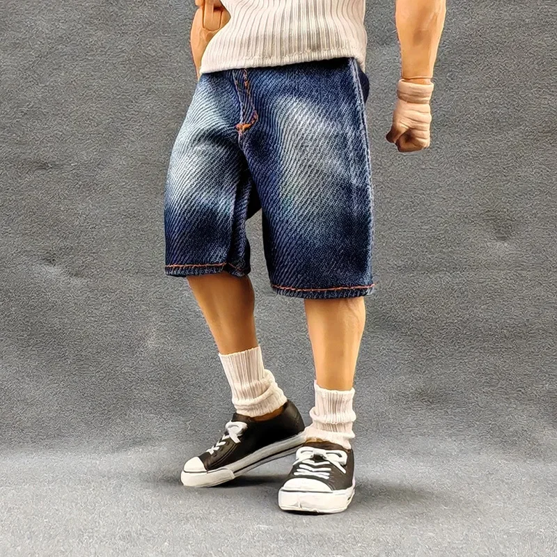 Escala 1/12 soldado masculino moda gola alta colete rasgado shorts jeans roupas acessório modelo para boneca de figura de ação de 6 polegadas