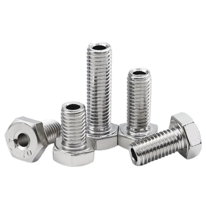 Leijiu 304 Stainless Steel Hollow Screw M4m5m6m8m10m12m14m16m20 Hollow Hexagon Bolt Machine Threading Through Hole Screw.