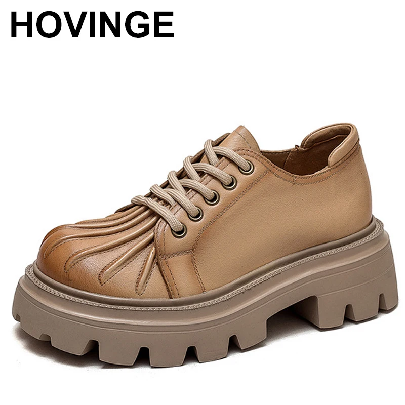 

2024 Platform Shoes Women Genuine Calfskin Round Toe Cross Tied Closure Chunky Sole Ladies Casual Shoes Handmade