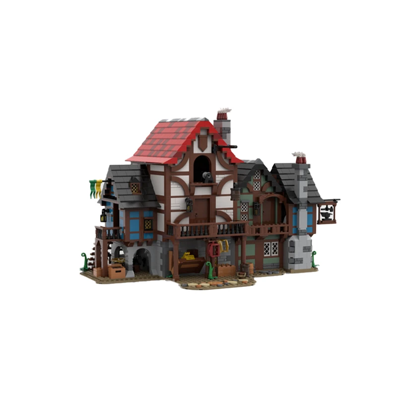 MOC- 150889   Widok ulicy Architektura Seria Chata Dom Średniowieczny Model Alley Blok konstrukcyjny DIY Kolekcja Zestaw klocków Dziecko Puzzle Zabawka