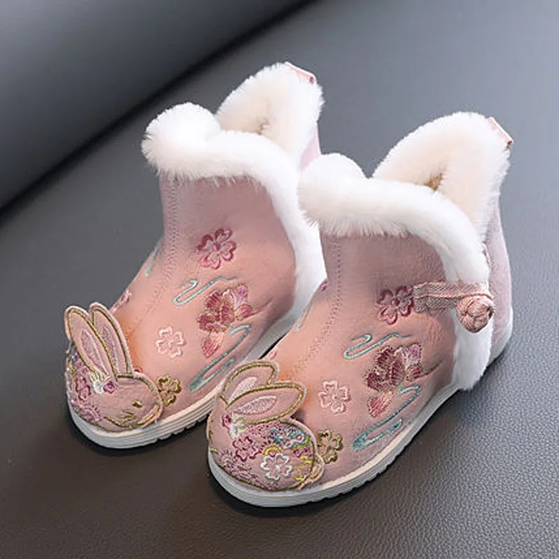 New 2026 Winter Girls Cotton Shoes Chinese Style Embroidery Cloth Kids Boots For Girl Festival Party Princess Shoes CSH1592