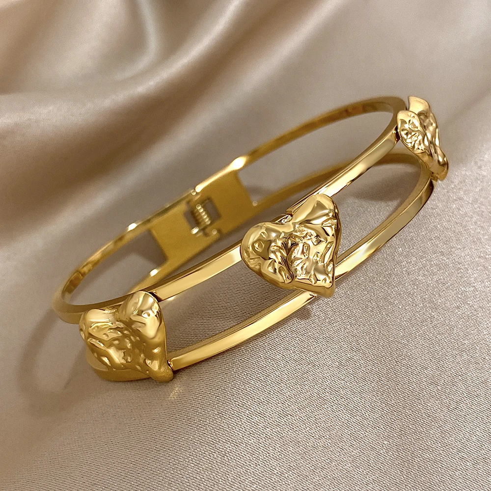 New Stainless Steel Bracelets For Women Men Inlaid Zircon Shell Heart Flower Devil\'s Eye Bangle Bracelet Jewelry Waterproof