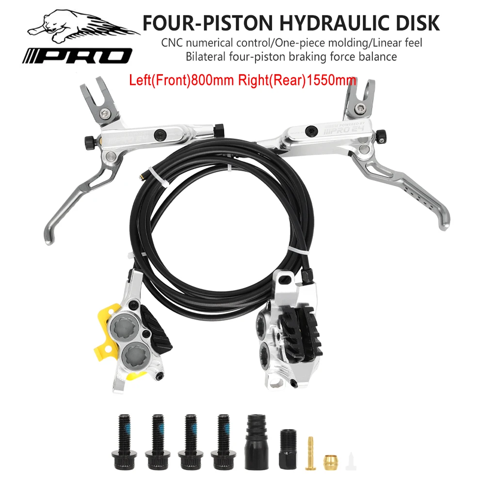 

IIIPRO E4 MTB 4-поршневой гидравлический дисковый тормоз 800/1550 мм с охлаждающими колодками 4-поршневое давление масла AM DH Детали дискового тормоза для электронного велосипеда MTB