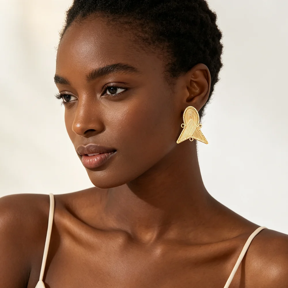 Gold Plated Engraved Oval Triangle Earrings & Ring Set Women African Ethnic Statement Jewelry Wedding Daily Gift