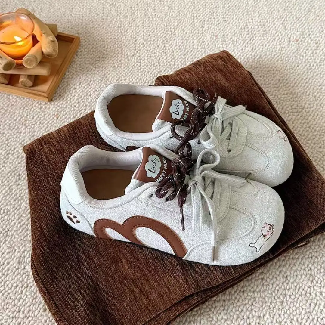 Woman's Cute Embroidery Sport Shoes Fashion Color Blocking Comfortable Soft Sole Low Top Flat Shoes Versatile Non Slip Sneakers