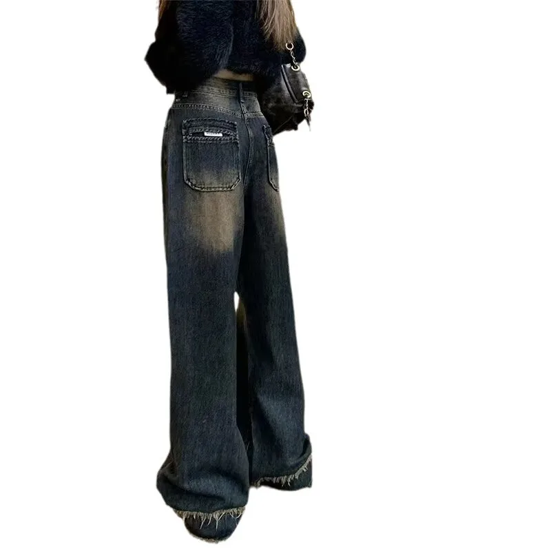 Ношенные джинсы в американском стиле ретро, женские летние мешковатые прямые брюки с высокой талией, широкие шорты с грубыми краями, брюки со шваброй