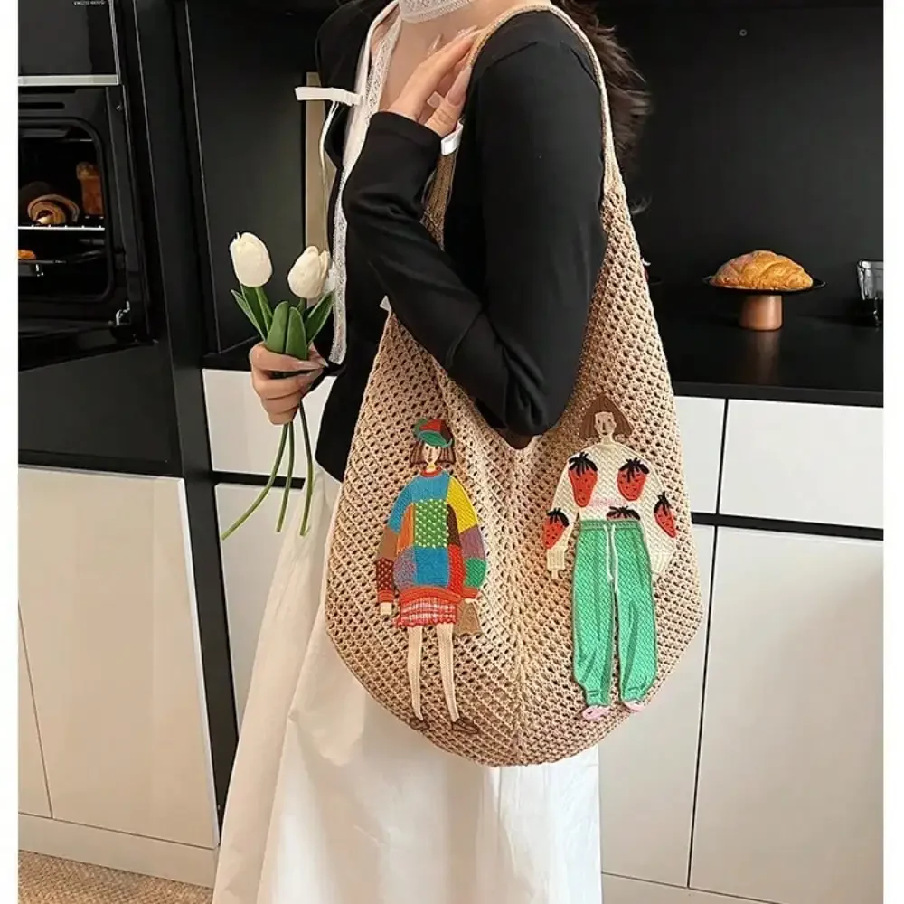 

Women's hollow mesh knitted bag, lightweight woven cartoon hand-held shoulder bag, summer versatile beach vacation casual bag