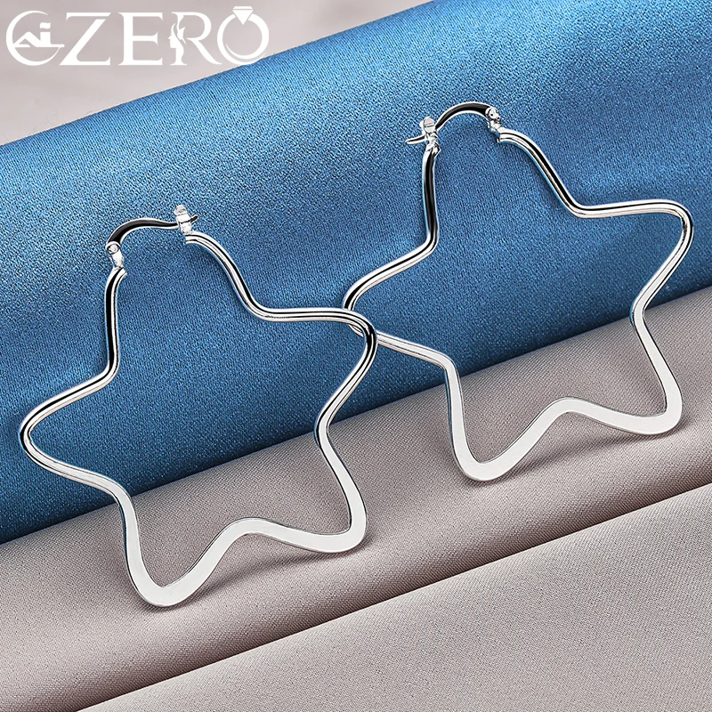 ALIZERO 925 Sterling Silver 52mm Big Star Shape Hoop Earrings For Women Wedding Fashion Party Popular Jewelry Trend Accessories