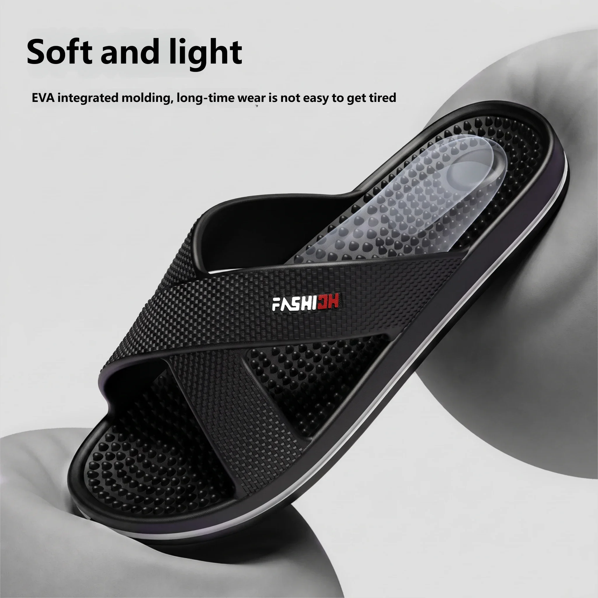 Male Fashion Cross Band Slides Massage Granulated Insole Non Slip Soft Summer Home Shower Outdoor Walking Slippers