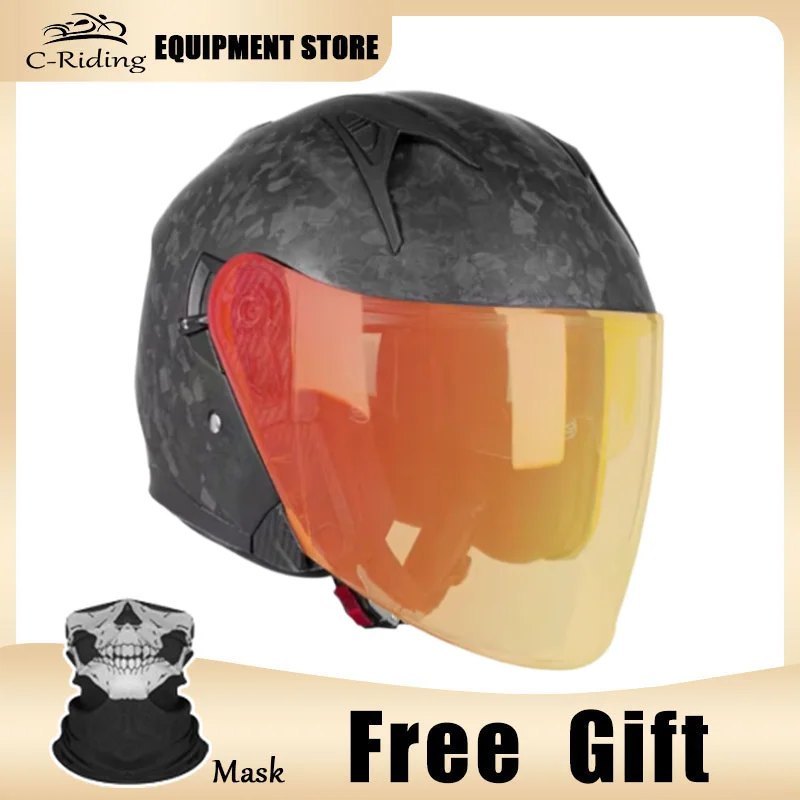 

Beautifully Crafted Forged Carbon Fiber 3/4 Motorcycle Helmet Rain Proof Warm Comfortable Wear Ideal for Office Worker Commuting