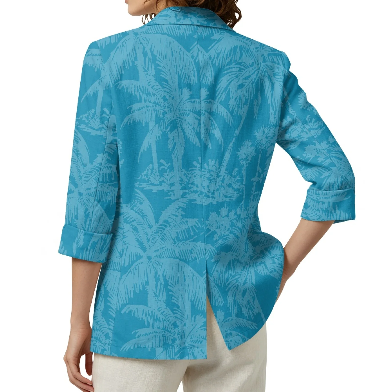 PENSTROLL Palm Tree Print Linen Style Cardigans Loose Fit Open-Front Top for Women S-3XL