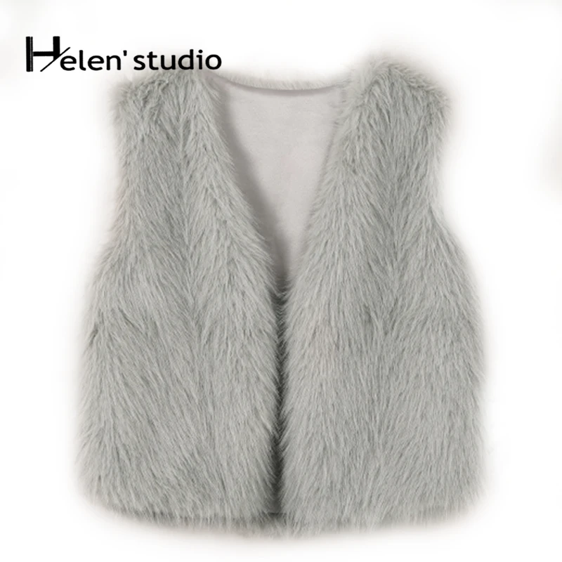 Fluffy Faux Fur Vest Women Lapel Collar Sleeveless Winter Jacket Basic Warm Oversize Coat