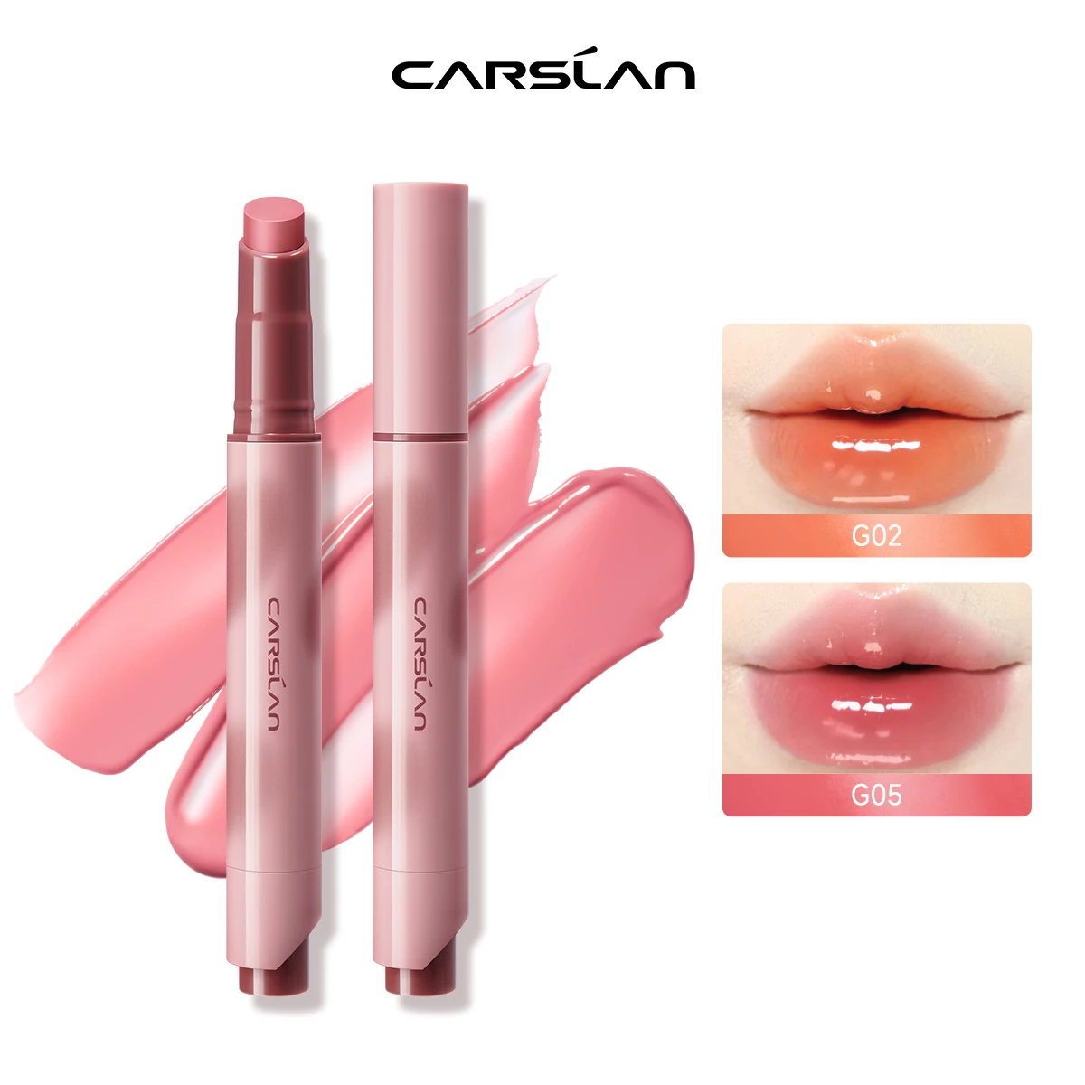 CARSLAN Glassy Shine Lipstick Pen 3D Sheer Juicy Watery Glowy Lip Plump 12H Longlasting Hydrating Volumizing Soften Dry Lips
