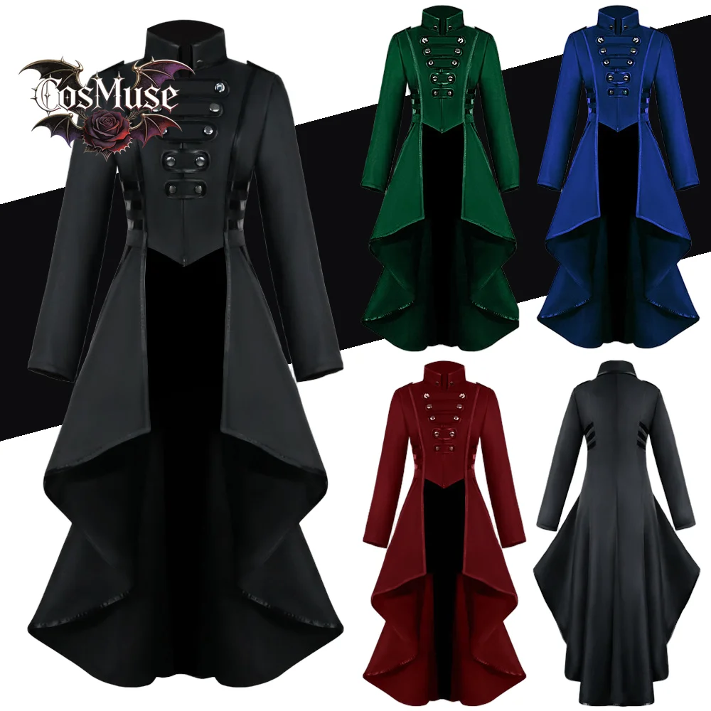 

Women Medieval Gothic Tailcoat - Retro Lace Long Sleeve Button Steampunk Halloween Party Costume