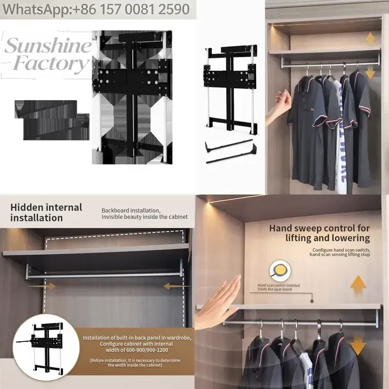 KAERBAIDE Electric Wardrobe Lifting Layer Board Track Up/Down Moving Cabinet Hidden Slide Rail for Bedroom