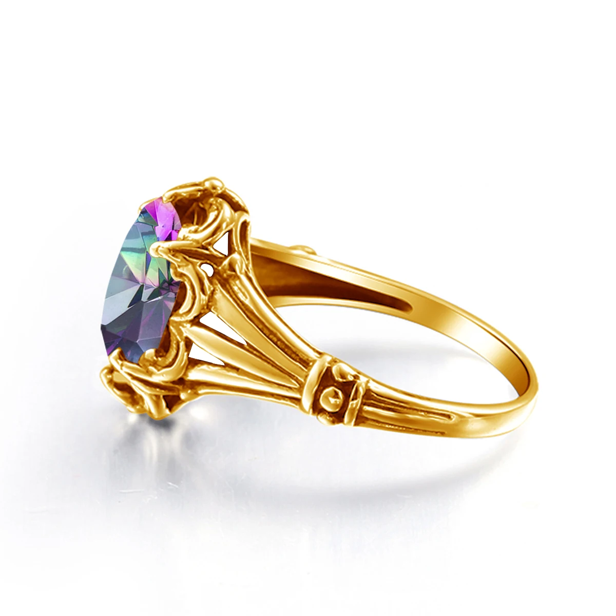 Luxuriöser Gelbgold-Mystic-Topas-Ring mit ovalem Stein 8*10mm Damenschmuck Handgefertigt Hochwertige Edelsteine Geburtstagsgeschenk Trendprodukt – Detail 4