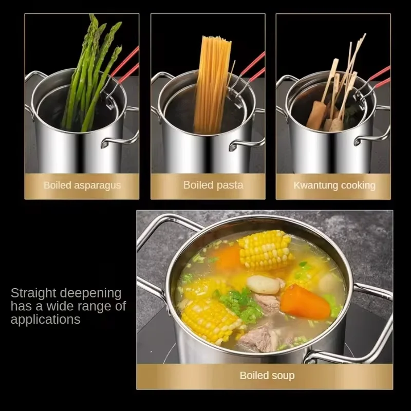 304 Stainless Steel Deep Fryer Vessel with Basket and Lid, Multipurpose Cooking Pot