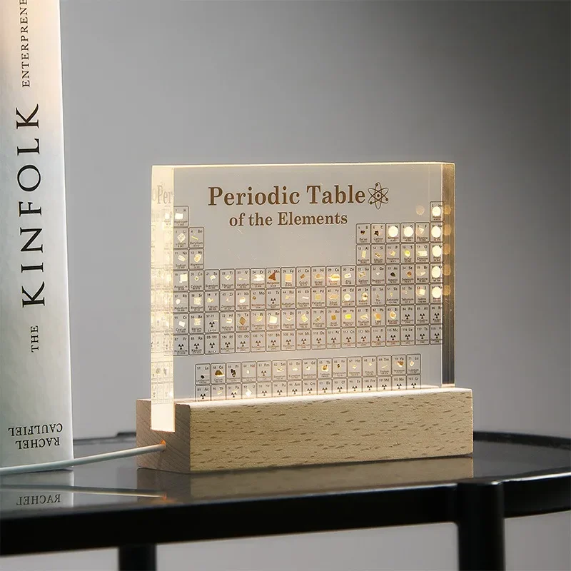 Acrylic Chemical Element Periodic Table Printing with Light Base Teacher's Day Practical Gifts Decorations Study Desk Ornaments