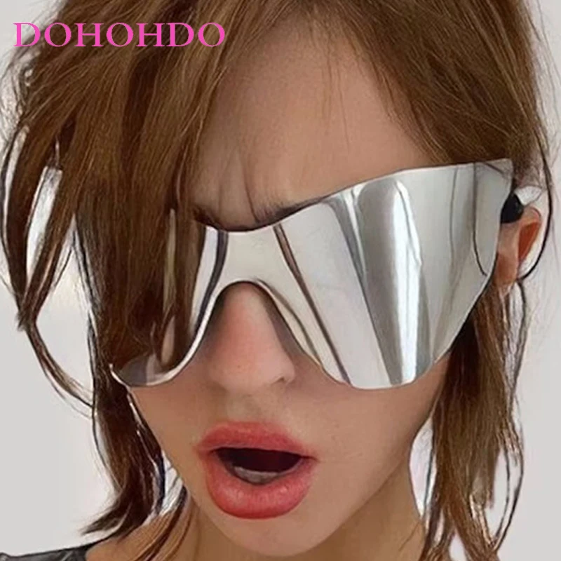 DOHOHDO Retro Oversized Tying Rope Sunglasses For Women Men Brand Designe One Piece Rimless Punk Sport Goggles UV400 Sun Glasses