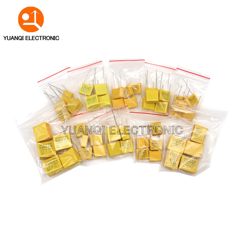 50pcs Polypropylene Film X2 Safety Capacitor Assorted Kit 275VAC 10Values*5pcs 1NF - 1UF