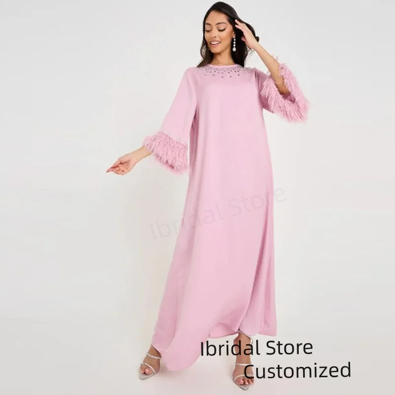 

Платье для выпускного вечера с арабскими бриллиантами и перьями по индивидуальному заказу, вечернее платье с длинными рукавами, вечернее платье до щиколотки, вечернее платье