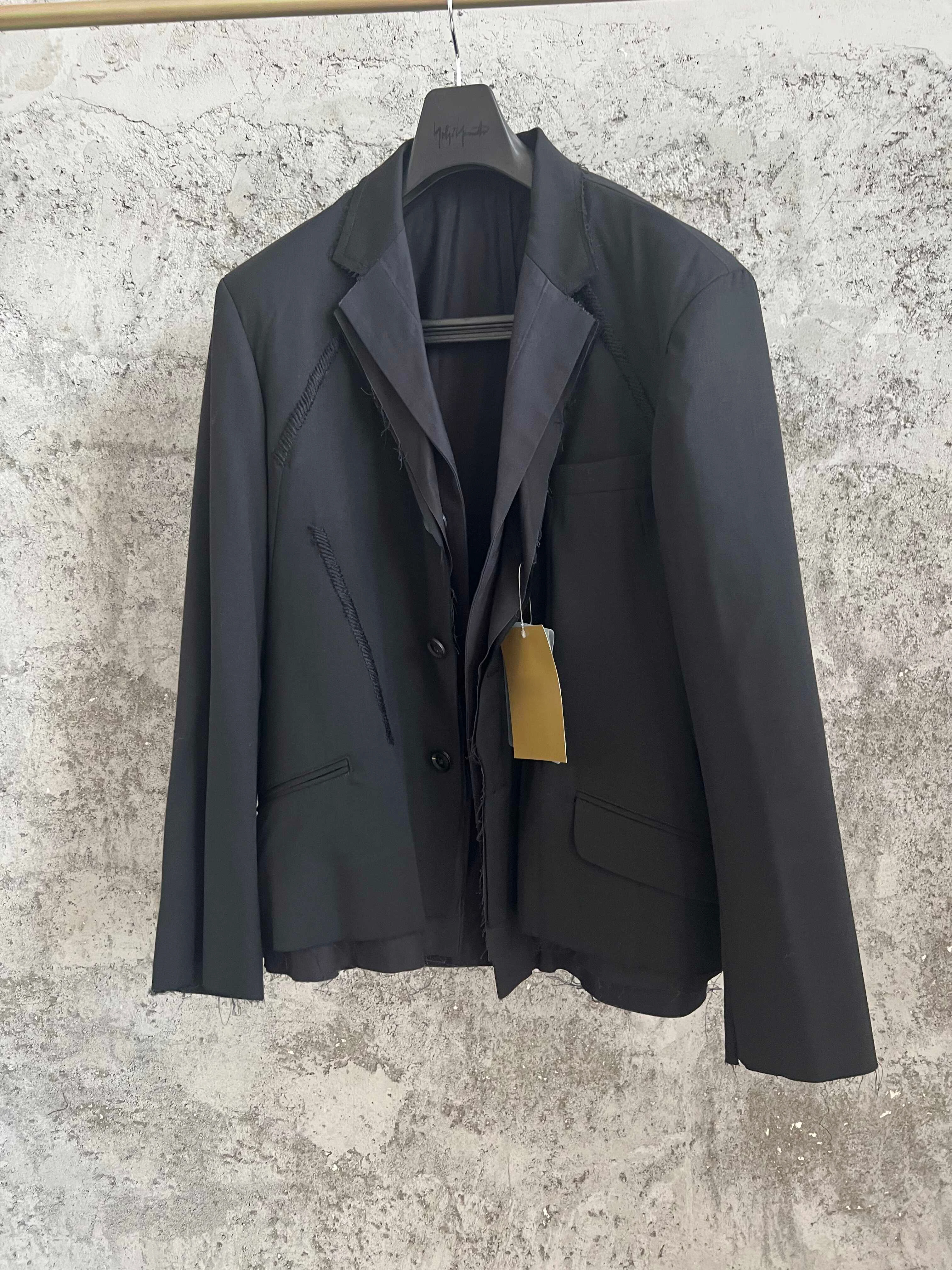 TOP-YAMAMOTO triple layer with wool fringed suit jacket replicates the Parisian runway style for men