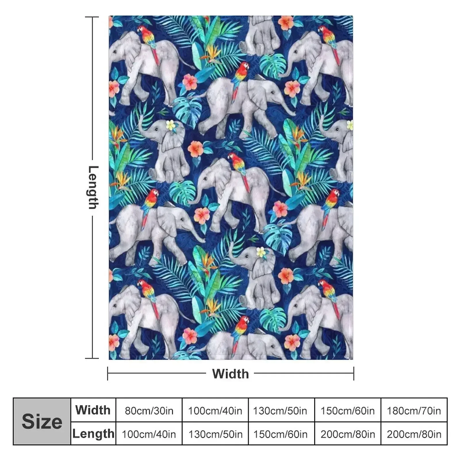 Elephants and Parrots in Indigo Blue Throw Blanket Quilt Luxury Brand Flannels Thermals For Travel Warm Moving Blankets