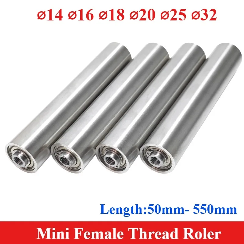 1pc female-threaded Conveyor Rollers transport roller with thread OD 14/16/18/25/32mm,Length 100/200/300/400mm for conveyor belt