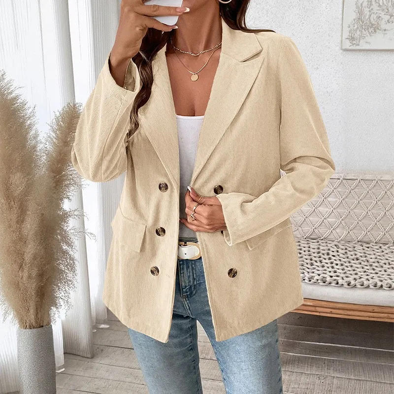 Patchwork Loose Fit Coat Mid Length Japanese Korean Casual with Notched Lapel Regular Sleeve Mid Long Length Autumn Women Suit