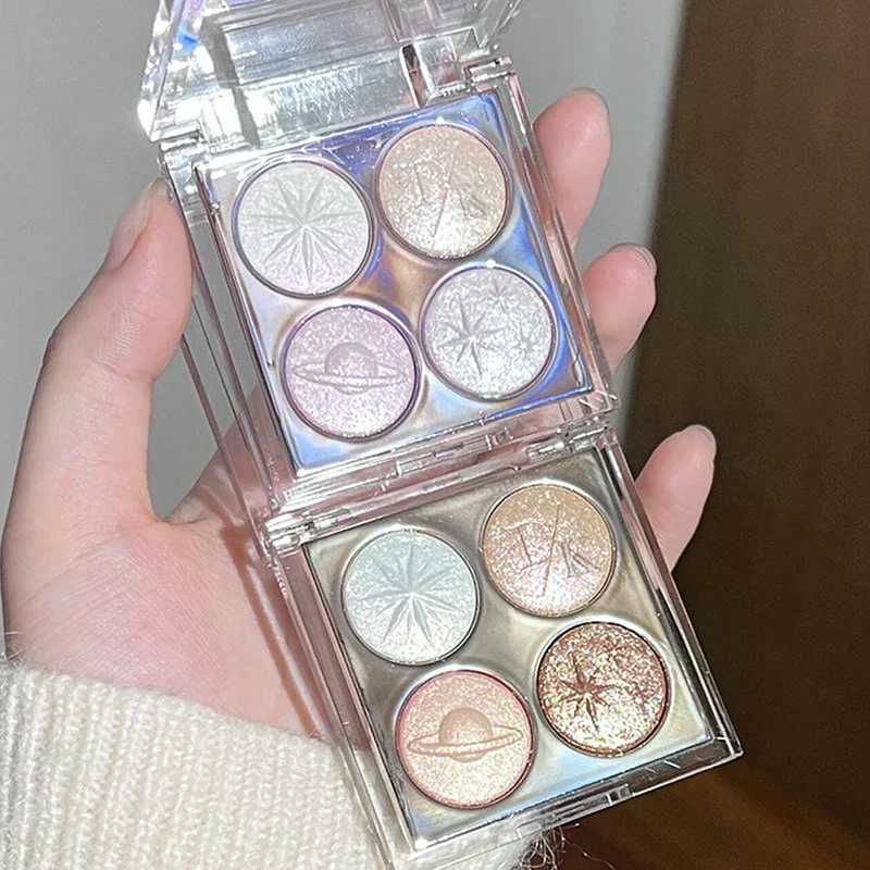 DIKALU Planet Four-color Diamond Glitter Eyeshadow Palette Aurora Purple Metallic Baked Powder Highlighter Eye Shadow Makeup
