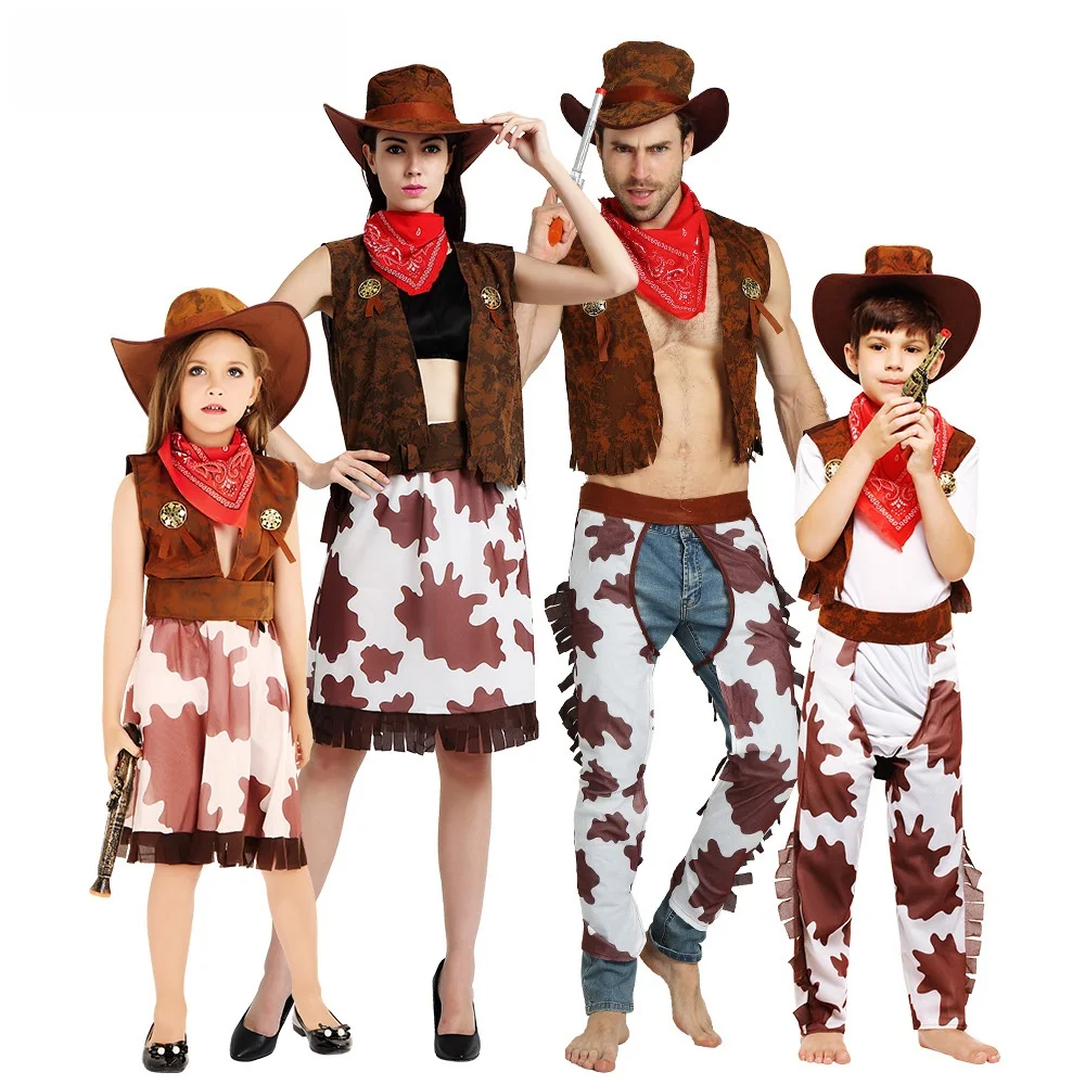 Fsia Clássica de Cowboy Ocidental para loween, Roupas de Papelão para Pais e Filhos, Traje para Apresentações Teatrais...